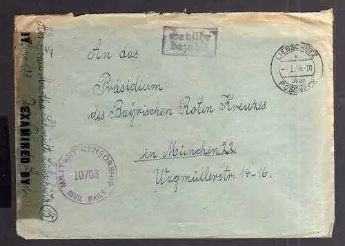 B2085 Brief SBZ Gebühr bezahlt 1946 Liebschütz über Pössneck Zensur Bayr. Rotes