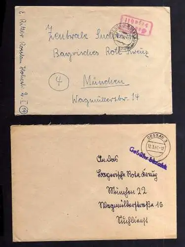 B2052 2x Brief SBZ Gebühr bezahlt 1946 Dessau 3 Dessau-Rosslau Bayr. Rotes Kreuz