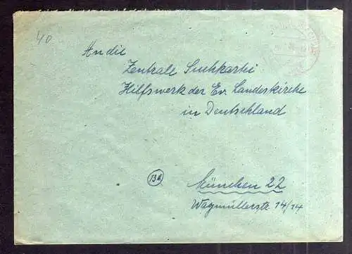 B2017 Brief SBZ Gebühr bezahlt 1946 Glauchau Sachs. 2 Bayr. Rotes Kreuz Suchkart