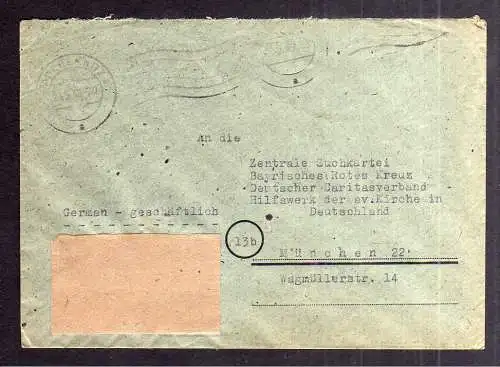 B2009 Brief SBZ Gebühr bezahlt 1946 Chemnitz Bayr. Rotes Kreuz München