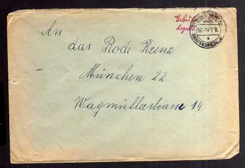 B2020 Brief SBZ Gebühr bezahlt 1946 Langhennersdorf Bayr. Rotes Kreuz Suchkartei