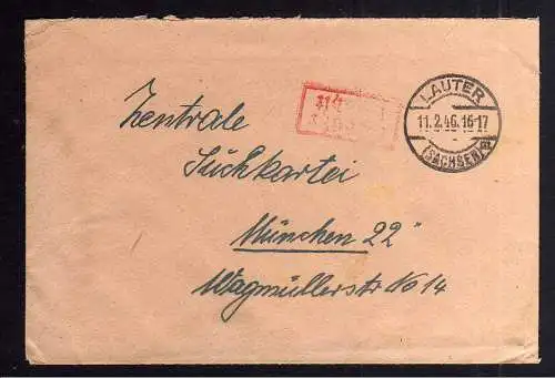 B2024 Brief SBZ Gebühr bezahlt 1946 Lauter Sachsen Erzgeb. Bayr. Rotes Kreuz Mün