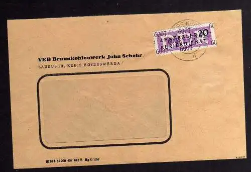 B1877 DDR ZKD 11 Kontrollnummer 6007 Brief Hoyerswerda geprüft BPP VEB Braunkohl