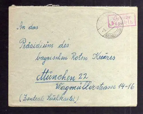 B2086 Brief SBZ Gebühr bezahlt 1946 Liebschwitz Elster Bayr. Rotes Kreuz Suchkar