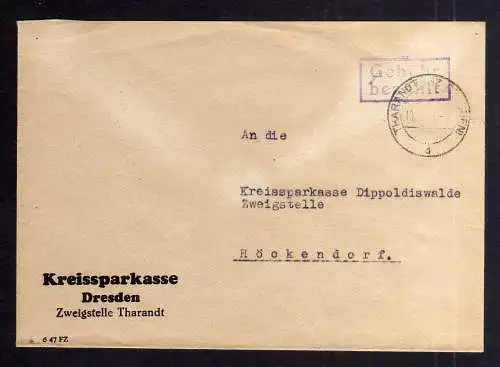 B1973 Brief SBZ Gebühr bezahlt 1948 Währungsreform Tharandt Bz. Dresden Kreisspa