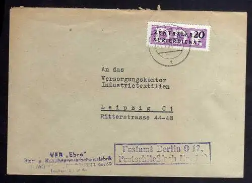 B2249 DDR ZKD 7 Brief Berlin O17 VEB Ebro Kunstharzverarbeitungsfabrik