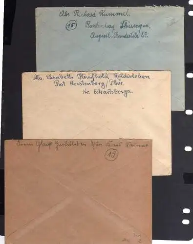 B2140 3x Brief SBZ Gebühr bezahlt 1946 Rastenberg Bayr. Rotes Kreuz Suchkartei M