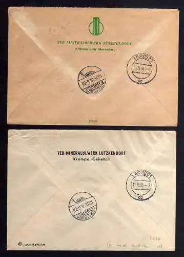 B2276 2x DDR ZKD 7 Brief VEB Mineralölwerk Lützkendorf Krumpa Geiseltal 1956