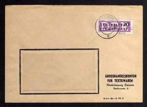 B2444 Brief DDR ZKD 11 3003 1957 Großhandelskontor für Textilien Demmin n. Greiz