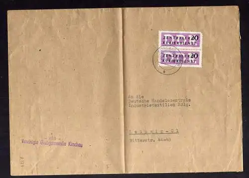 B2384 Brief DDR ZKD 2x 7 1956 VEB Vereinigte Grobgarnwerke Kirschau nach Leipzig