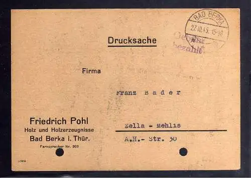 B224 SBZ Gebühr bezahlt 1945 Bad Berka Drucksache Holz und Holzerzeugnisse Fried