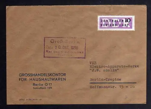 B2418 Brief DDR ZKD 6 1956 Großhandeskontor für Haushaltwaren Berlin nach Berlin