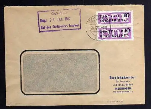 B2371 Brief DDR ZKD 2x 6 1957 Meiningen Bezirkskontor Ersatzteile nach Berlin O