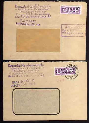 B2236 DDR ZKD 6 2x Brief Berlin O17 Deutsche Handelszentrale Maschinen- und Fahr