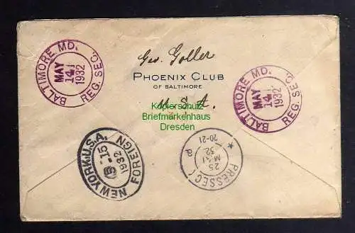 B3144 Brief USA 1932 Golden Gate 279 Einschreiben Phoenix Club of Baltimore