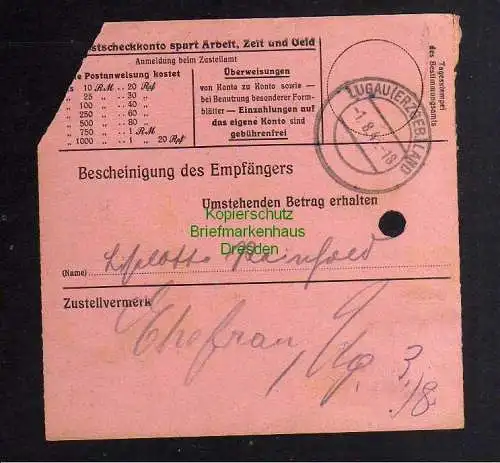 B2960 Sächsische Schwärzung 1945 Postanweisung 41 Lugau 1.8.45