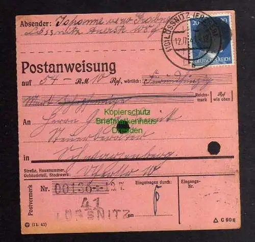 B3001 Sächsische Schwärzung 1945 Postanweisung 41 Lössnitz Erzg. 12.7. Schwarzen