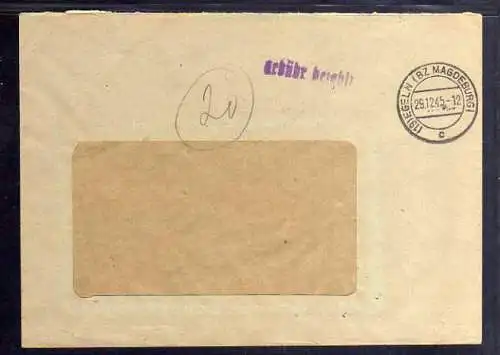 B335 SBZ Brief Gebühr bezahlt 1945 Egeln Bz. Magdeburg Salzdetfurth A.-G. Tarthu