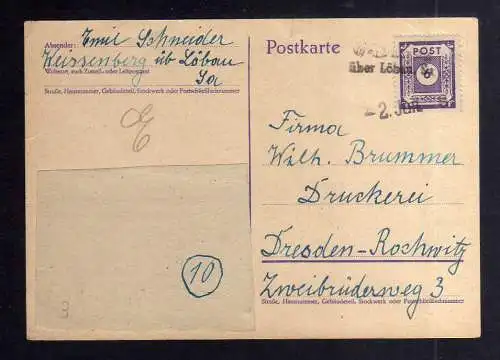 B3365 Karte SBZ Ostsachsen Notstempel Weißenberg über Löbau 1946 gepr. Kurze BPP