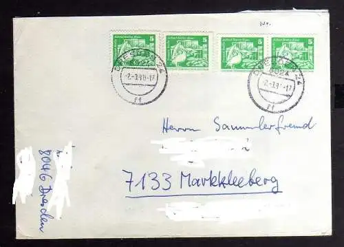 B3573 DDR Briefe Einzel- oder Mehrfachfrankaturen 1975 4x 1947 Soz Aufbau Rolle