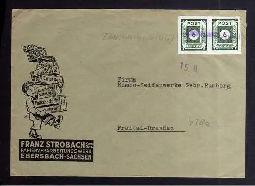 B3373 Brief Ostsachsen Notstempel Ebersbach Sachsen 15.8.(45)