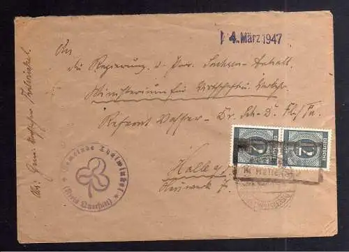 B3376 Brief SBZ Notstempel Gemeinde Thalwinkel Kreis Querfurt 1947