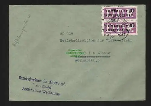 B4734 DDR ZKD B 2x 10 Brief 8017 Weissenfels Bezirksdirektion für Kraftverkehr