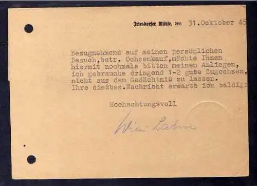 B397 SBZ Postkarte Gebühr bezahlt 1945 Görzke Bz. Magdeburg Sägewerk Holzhandlun