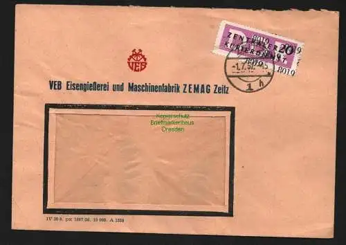 B4731 DDR ZKD B 11 Brief 8019 Zeitz VEB Eissengiesserei 1.7.57 nach Borna