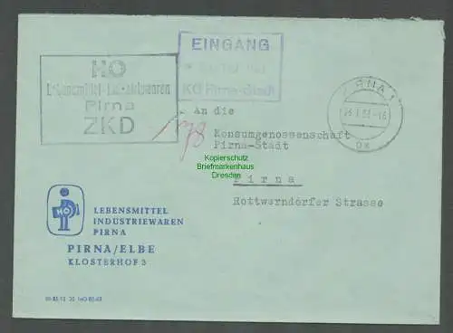 B5218 DDR ZKD Brief Pirna 1963 HO Lebensmittel