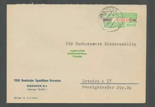 B5139 DDR ZKD B 24M Brief Dresden VEB Deutsche Spedition an Sachsenwerk