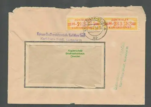 B5196 DDR ZKD 2x B 17 H Brief Konsum Karl-Marx-Stadt nach Pirna 1958