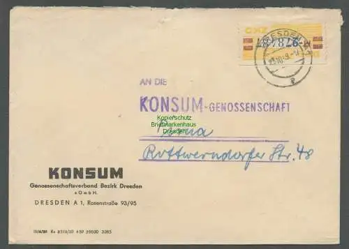 B5207 DDR ZKD B 25 M Brief Konsum Genossenschaftsverband Dresden nach Pirna