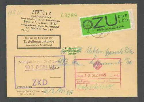 B5154 DDR ZKD ZU 2x Brief Stadtgericht Groß Belin 1965 Hinweisstempel gepr. BPP