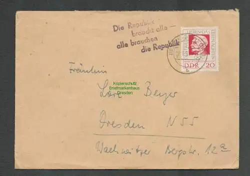 B4849 DDR 1963 Coubertin Brief Propaganda Stempel Die Republik braucht Alle