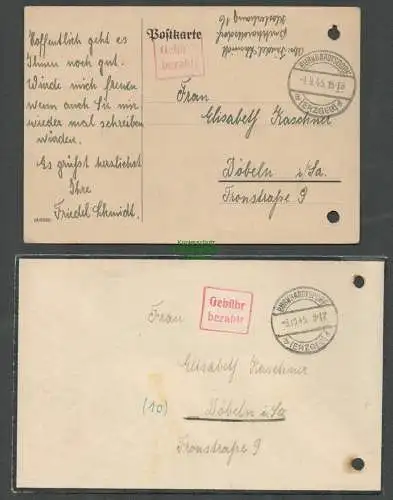 B5708 Gebühr bezahlt 1945 Brief + Postkarte Burkhardtsdorf Erzgeb.