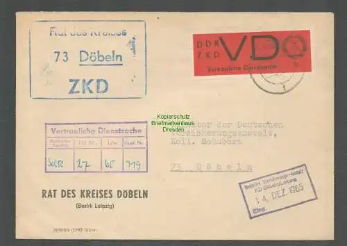 B5269 DDR ZKD VD 3x Brief Vertrauliche Dienstsache Rat der Kreises Döbeln 1965