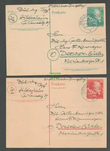 B5975 2x BRD Ganzsache 1. Bundestag 1949 FDC echt gelaufen nach Dresden Bühlau