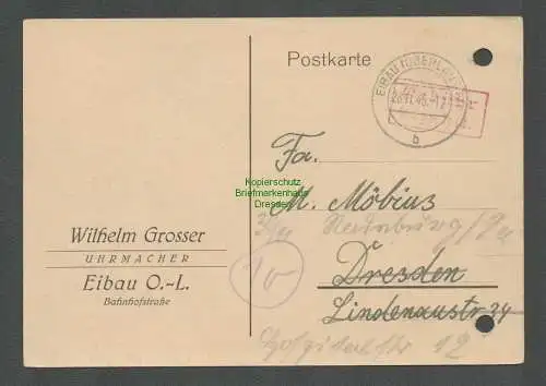 B5761 Gebühr bezahlt 1945 Postkarte Uhrmacher Wilhelm Grosser