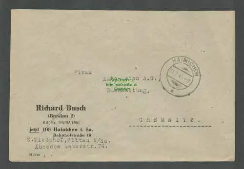 B5778 Gebühr bezahlt 1945 Brief Hainichen an Auto-Union A.G. Chemnitz