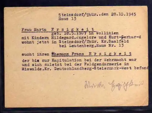 B549 SBZ Karte Gebühr bezahlt 1945 Lichtenhain Kr. Rudolstadt Aräometerherstellu