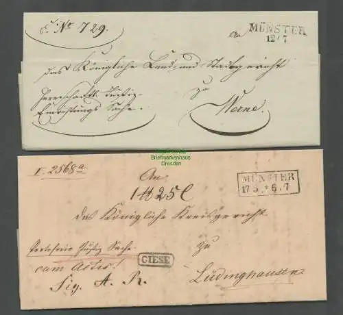 B5994 2x Faltbrief Münster 1827 Paketbegleitbrief Briefträgerstempel Giese 1860