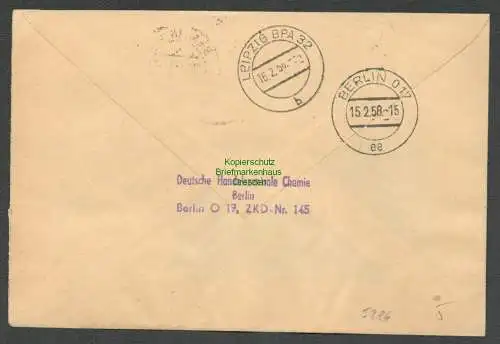 B5286 DDR ZKD 2x B 16 Brief Berlin O17 Deutsche Handelszentrale Chemie 1958