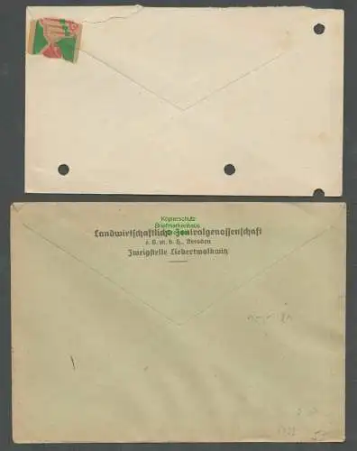 B5799 Gebühr bezahlt 1945 2x Brief Liebertwolkwitz Landwirtschaftliche Zentral