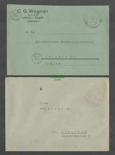 B5787 Gebühr bezahlt 1945 2x Brief Lössnitz i. Erzgeb.Arzneimittel Fabrik Graef