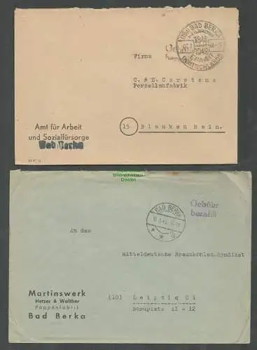 B5719 Gebühr bezahlt 1948 2x Brief Währungsreform Bad Berka 1848 Amt für Arbeit