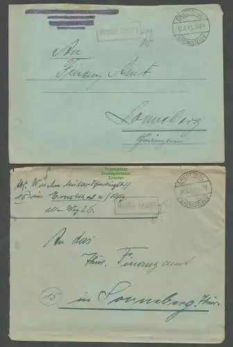 B5740 Gebühr bezahlt 1945 2x Brief Ernstthal am Rennsteig Lauscha an Finanzamt