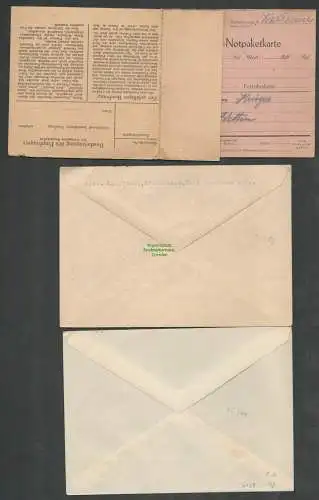 B6134 2x Brief SBZ Gebühr bezahlt 1945 nach Wettin Saale Notpaketkarte 1949