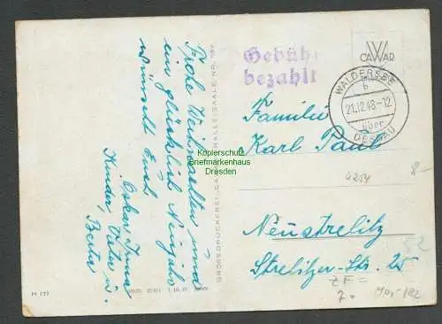 B6254 Postkarte SBZ Gebühr bezahlt 1945 Waldersee über Dessau