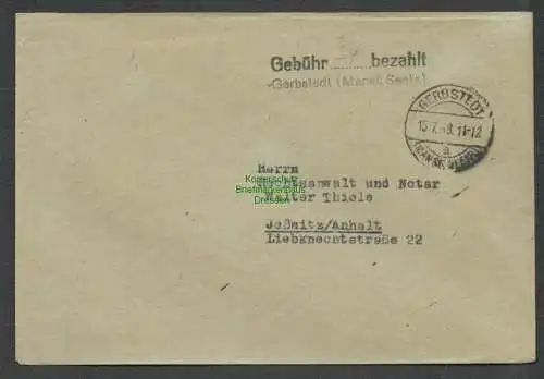 B6142 Brief SBZ Gebühr bezahlt 1948 Gerbstedt nach Jeßnitz Anhalt Währungsreform